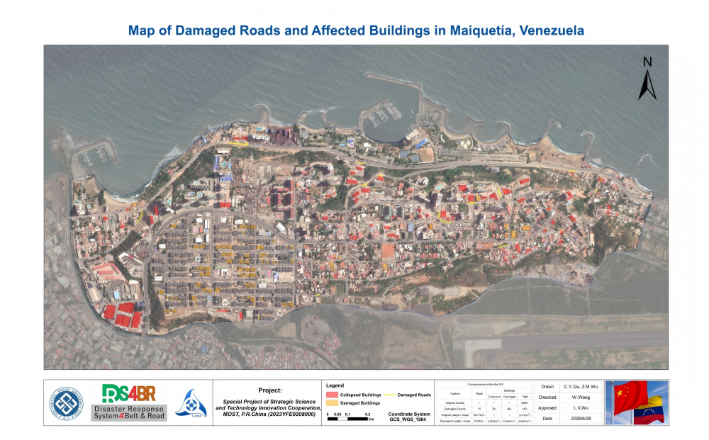 Map of Damaged Roads and Affected Buildings in Maiquetia, Venezuela